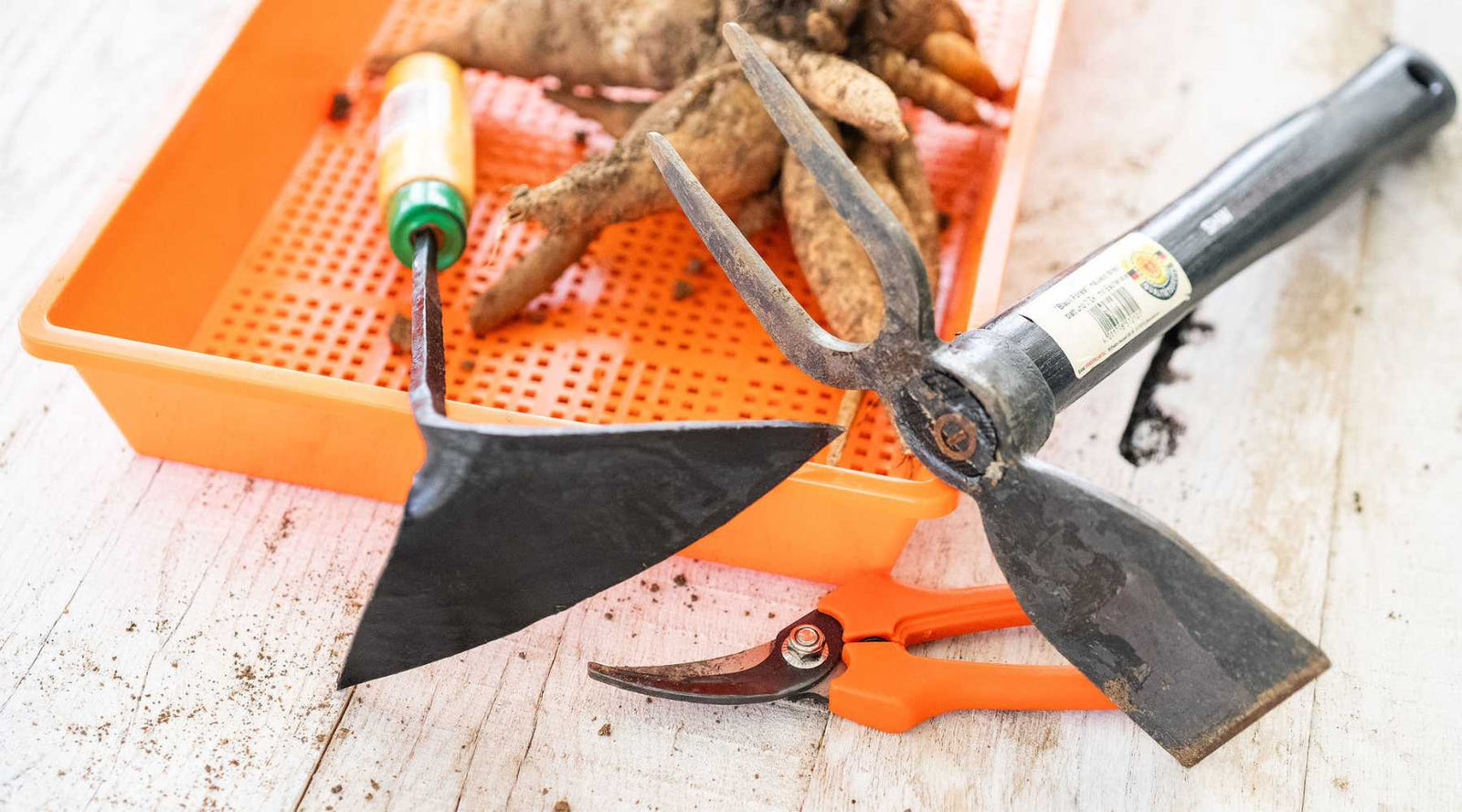 Popular hand tools on display in an orange mesh tray