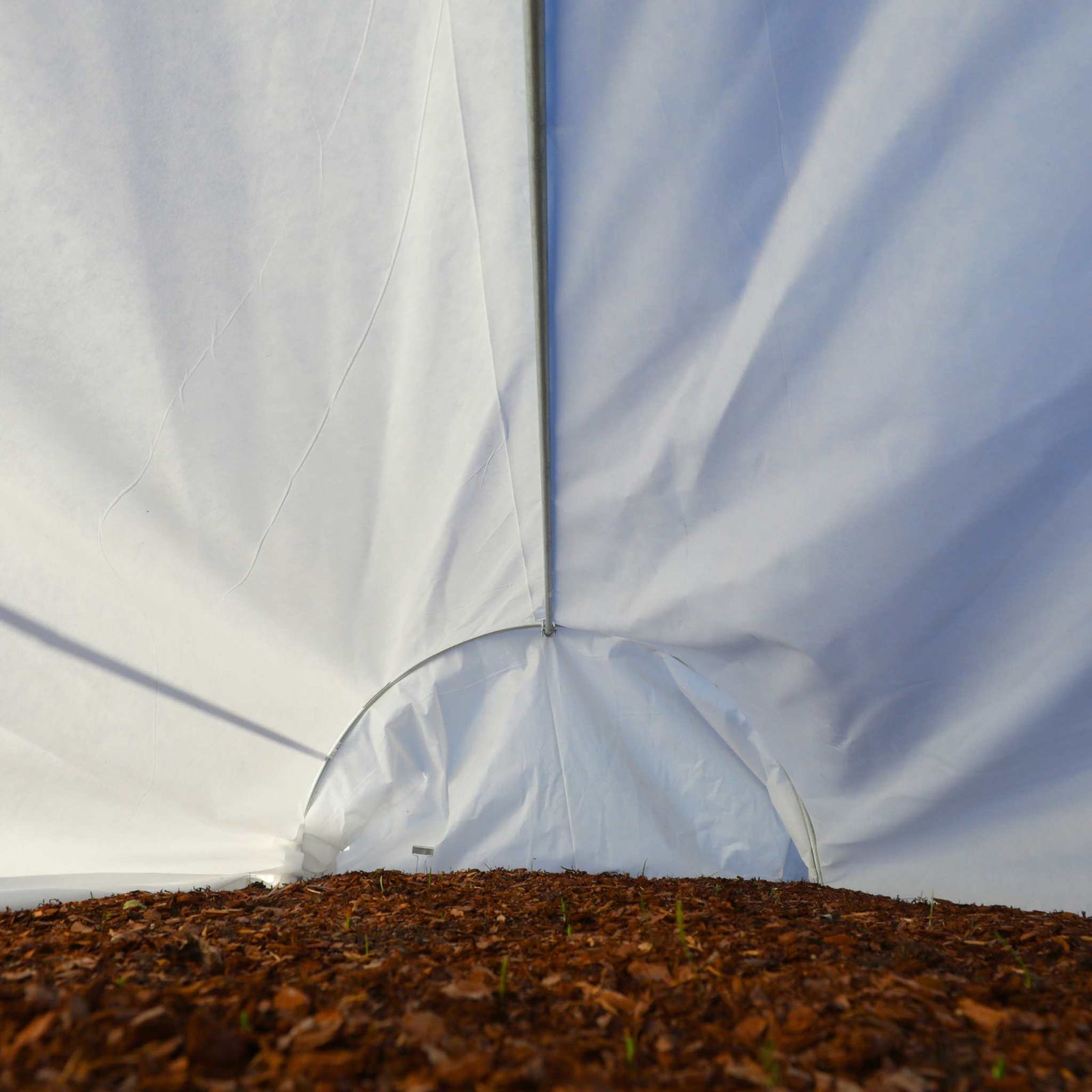 frost blanket covering crops over low tunnel