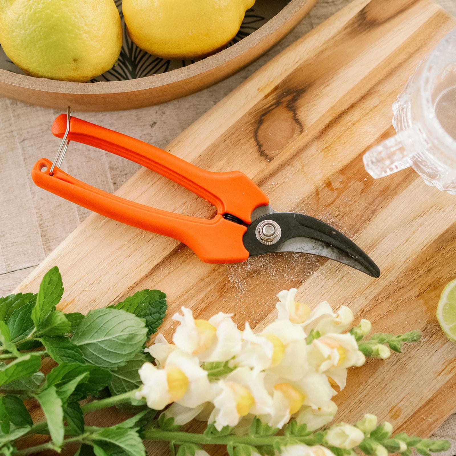 Harvesting pruners with flowers