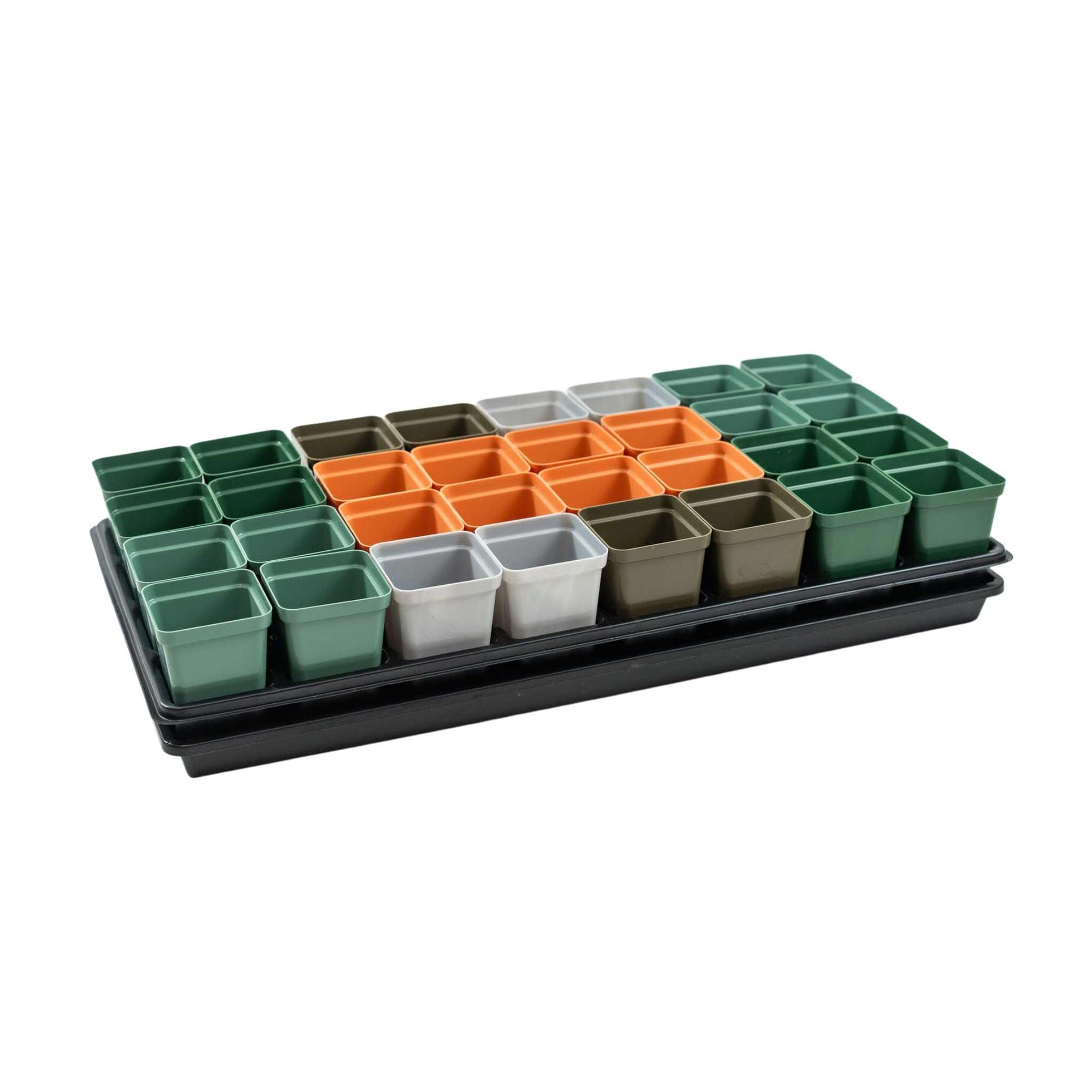 2.5" Seed Starting Cups with 32 Cell Insert and Shallow 1020 Tray in black