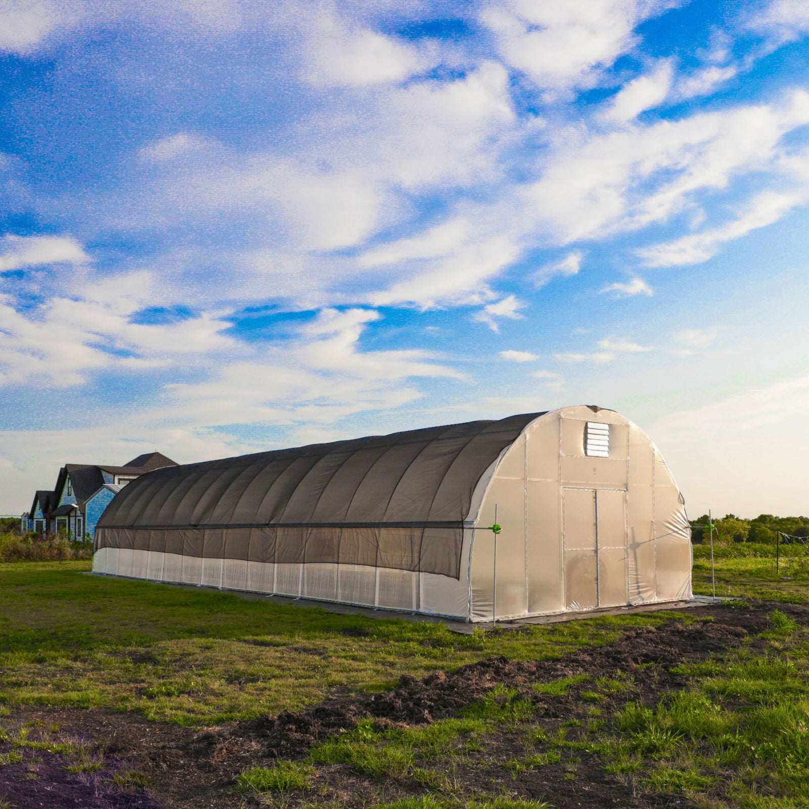 Premium Round All Metal High tunnel with ventilation kit front side view
