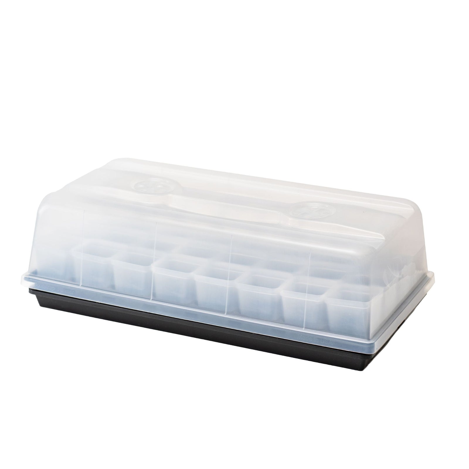 Propagation Kit for Cuttings with a black bottom tray and frosted humidity dome.