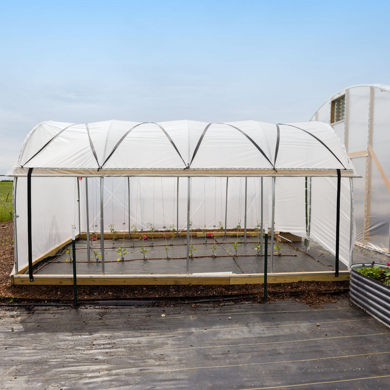 side view of open 10' essential high tunnel kit