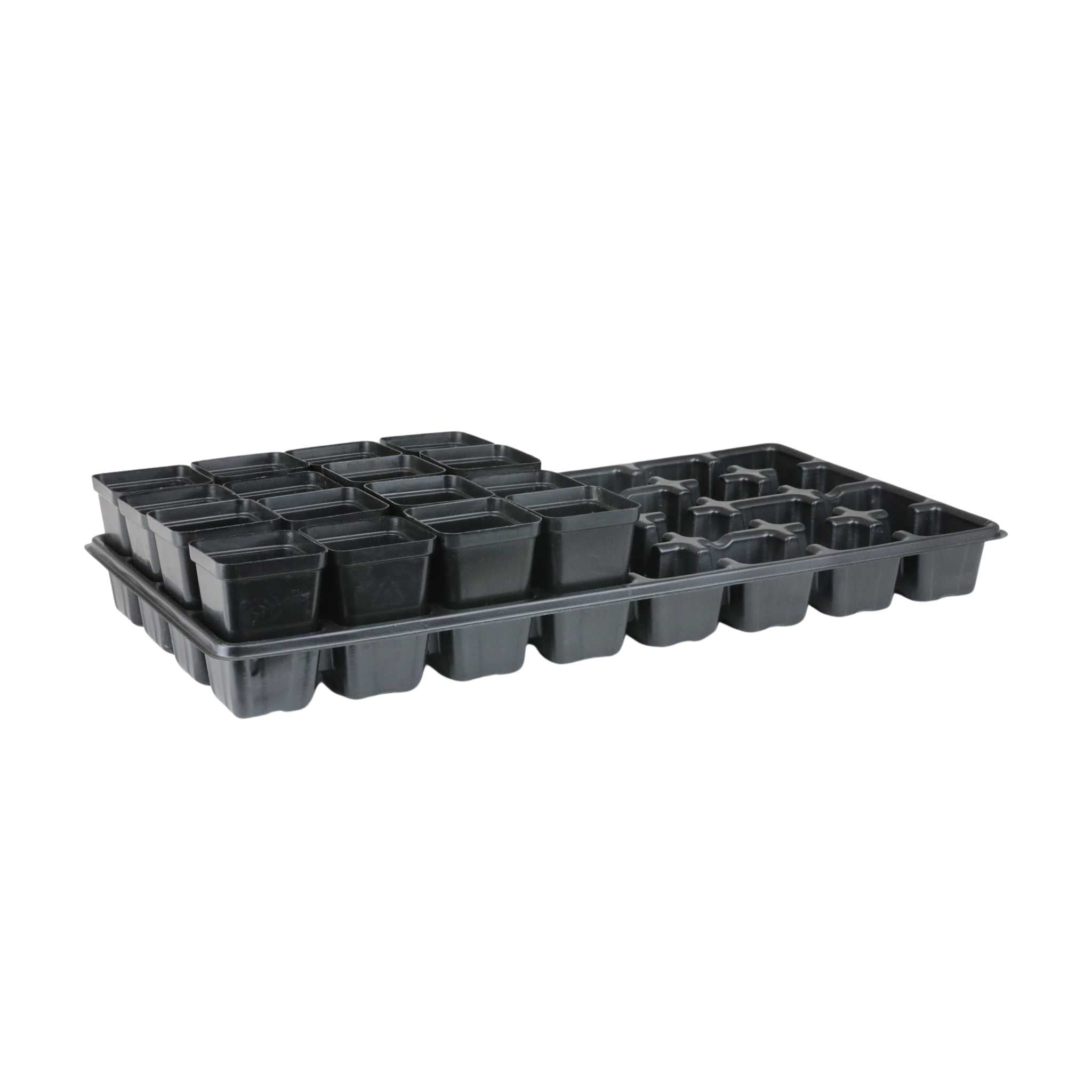 black plastic trays for plants 32-Cell Reusable Plant Starter Trays with Inserts 5 Pack / Black