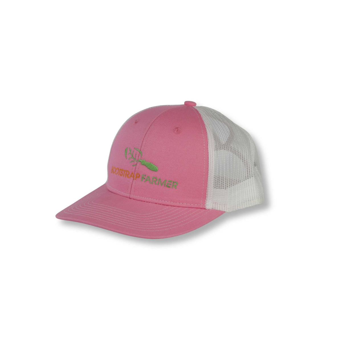 pink and white logo hat