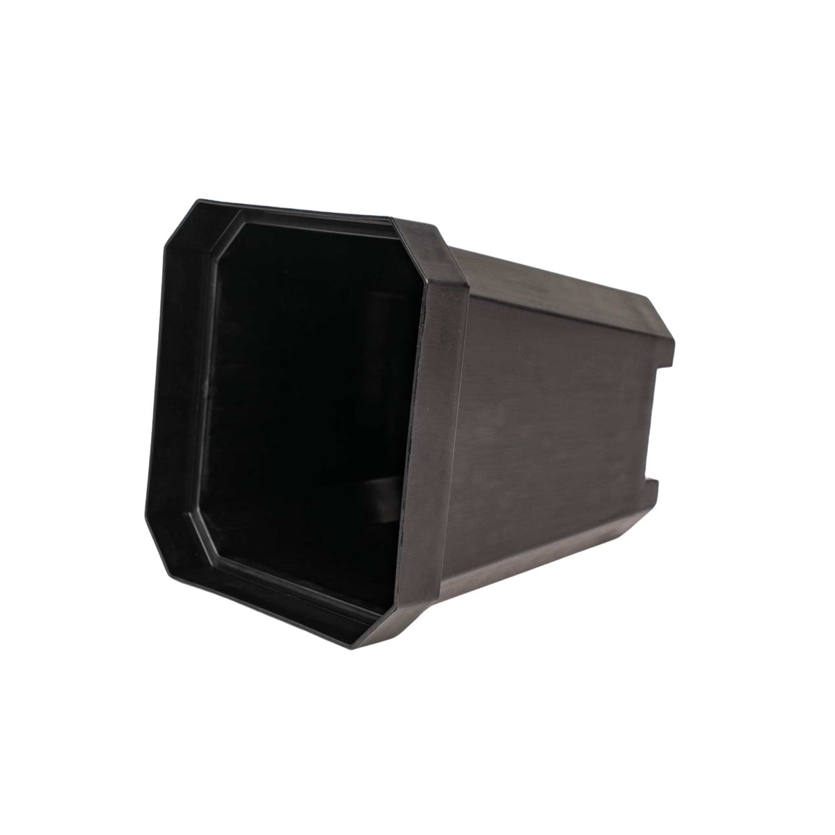 side view 5" black nursery pot to show depth