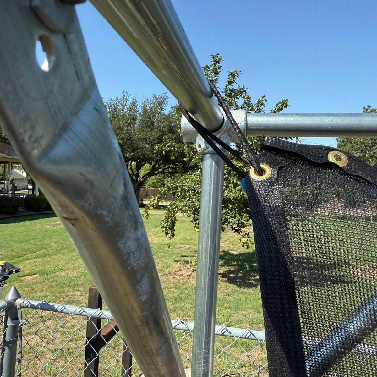 Closeup of bungee on shade structure