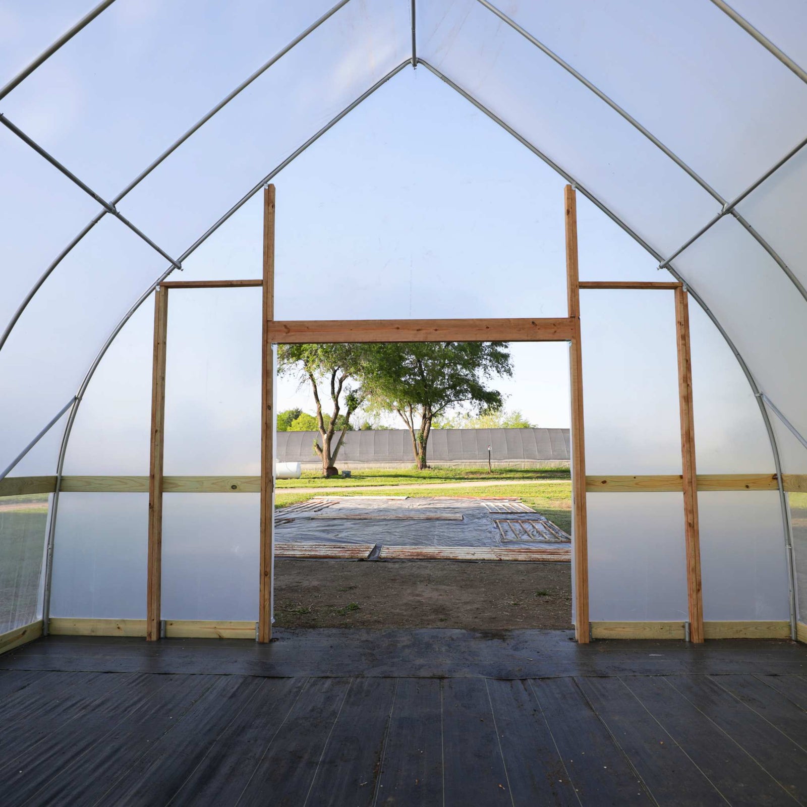 diy gothic hoop house view from inside structure to outside
