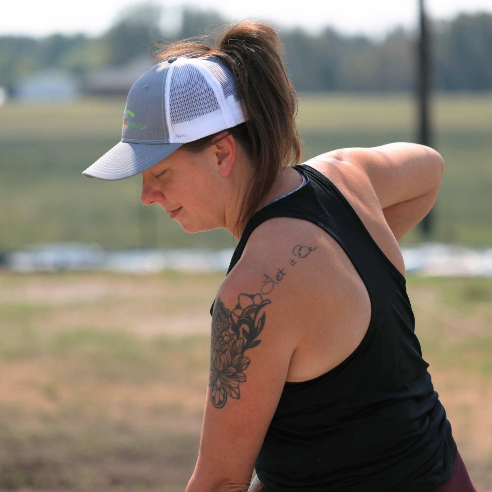 Gray and White Bootstrap Farmer Ponytail Trucker Hat