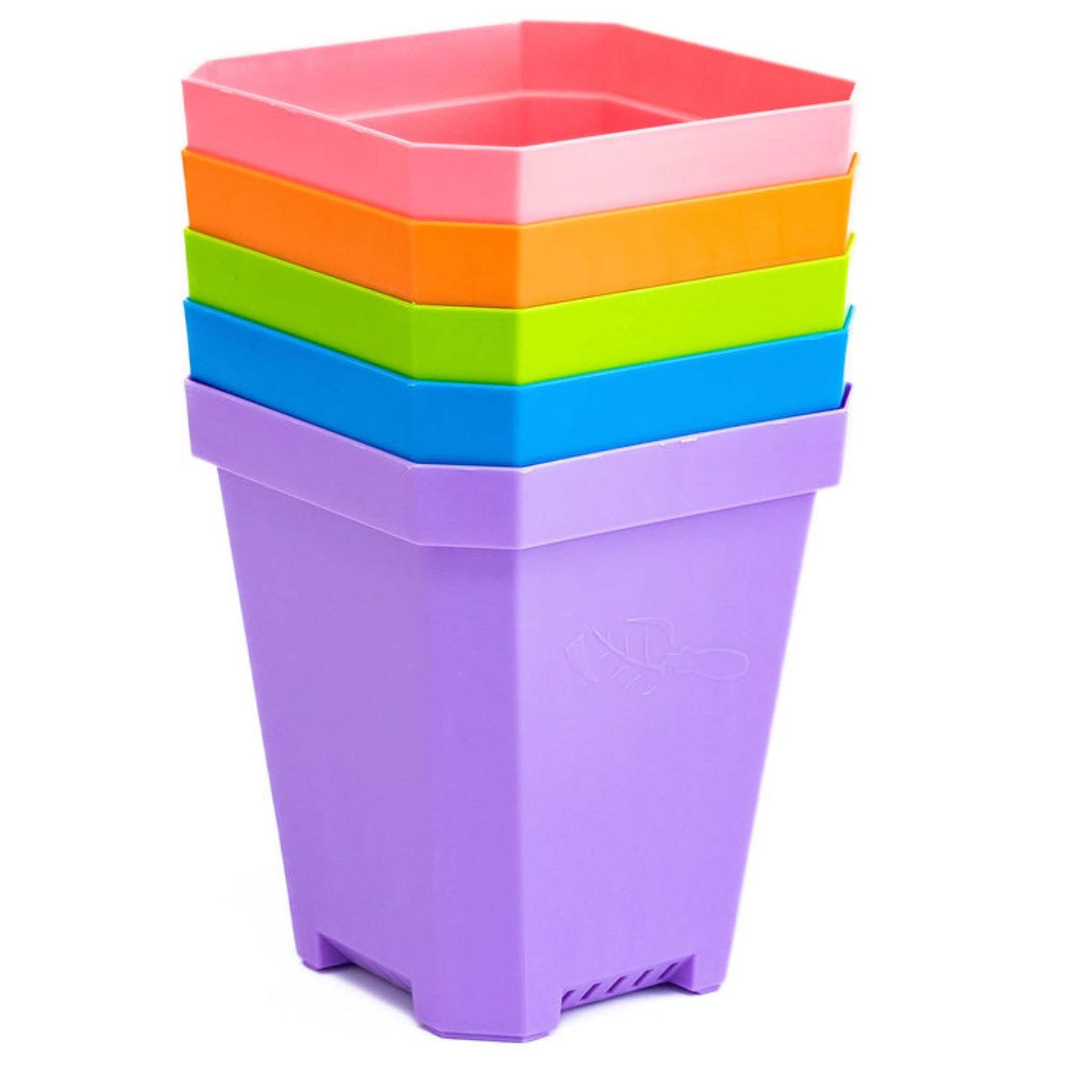 stack of multicolor pots showing side profile