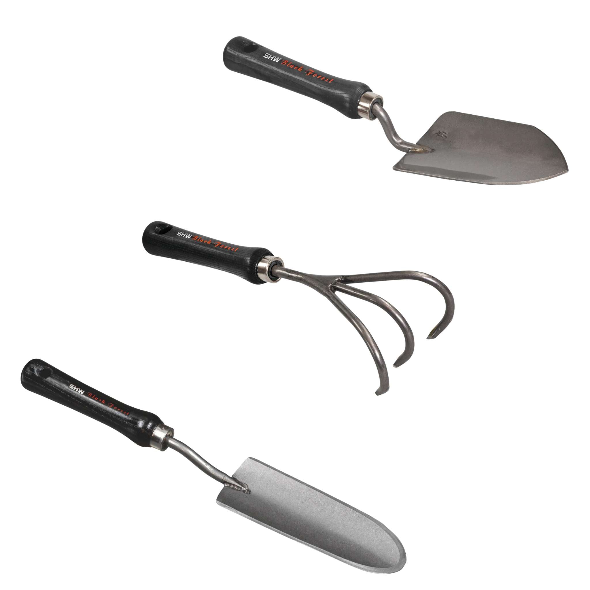 wooden garden trowel Short Hand Trowel, Narrow Scoop and Claw Combo Pack