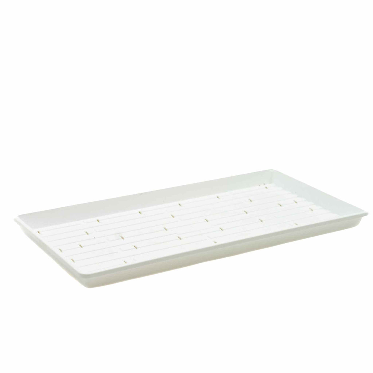White shallow 1020 microgreen tray with drainage holes