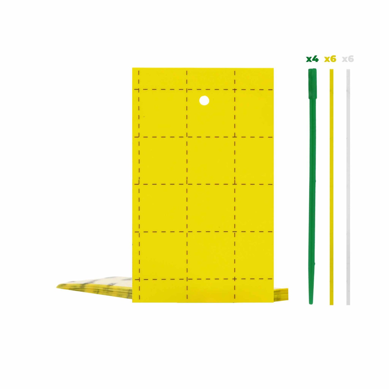 Yellow sticky trap cards 12 pack with corresponding attachment sticks and hangers