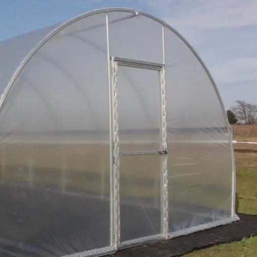 Greenhouse door frame upgrade for an all-steel hoop house
